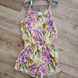 wonder nation Lime Green Tropical Print Girls' Romper with Pink & Purple Accents